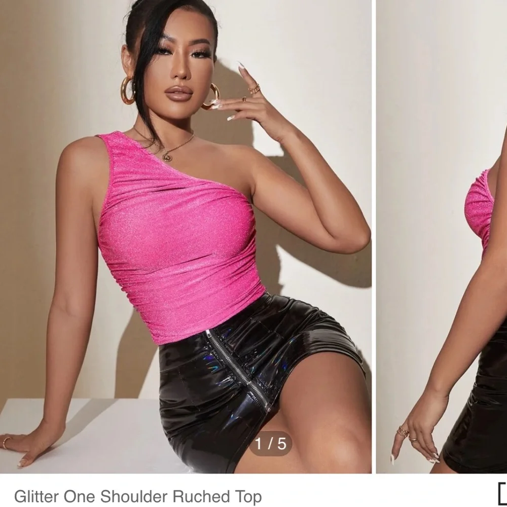 Shein Glitter One Shoulder Ruched Top NIP - Picture 1 of 8
